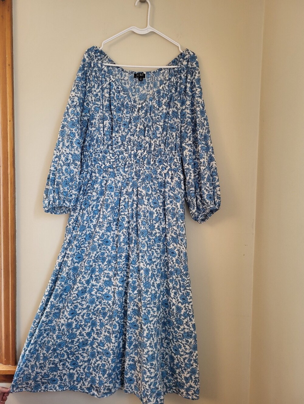J Crew Blue Floral 3/4 Sleeve Maxi Dress - XL